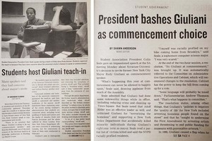 The SU community protested Giuliani when he spoke at the university’s Commencement in 2002.