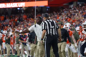 Dino Baber's argues with the ref during   Syracuse vs. Wake Forest.