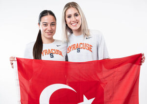 When a 7.8 earthquake struck Zeynup Ermann's (left) and Didar Ozcan's (right) home country, Turkey, the two took action, balancing athletics with community service efforts to support relief
