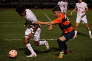 Instead of playing with its typical three at the back, Syracuse head coach Ian McIntyre used a back four. 