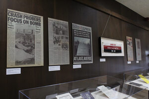 The exhibit “In Pursuit of Justice: Pan Am Flight 103” shows artifacts from the bombing killing 270 people, including 35 SU students in 1988. The exhibit can be found on the sixth floor of Bird Library.