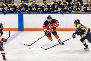 Syracuse mustered 15 shots on goal against Merrimack, including just four during the third period, in its second consecutive loss.