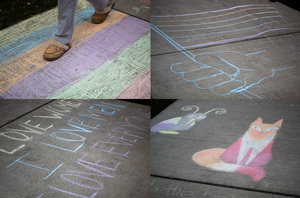 Students who walked through the Shaw Quadrangle on Wednesday walked past colorful chalk art on the sidewalk. The art was done as part of this year’s National Coming Out Day event, ‘Chalk the Walk.’ 
