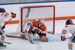 Amelia Van Vliet last featured for Syracuse on Feb. 3 against Penn State. On Friday, she replaced Allie Kelley and notched 14 saves to keep the Orange competitive despite their eventual 4-3 loss. 