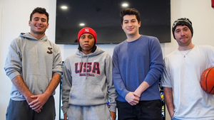 Slice Sports Management, run by SU students Brandon Gilbert (second from right) and Jacob Tilem (far right), signed Syracuse women's basketball star point guard Dyaisha Fair to an NIL deal in November 2023.