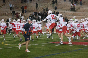 No. 4 Syracuse led by seven goals in the first quarter, but fell to No. 13 Cornell 18-17 in double overtime. 