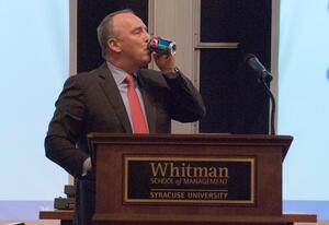 Hugh F. Johnston, the chief financial officer of PepsiCo, was the keynote speaker of the ninth annual Whitman day. He delivered his address to students and faculty Wednesday in Lender Auditorium. 