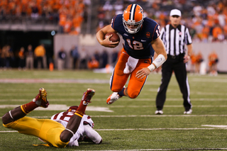 Syracuse Orange quarterback Ryan Nassib can't complete a two point conversion in the second half.  