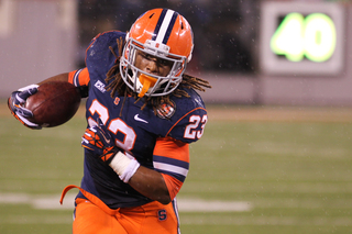 Syracuse Orange running back Prince-Tyson Gulley #23 during a carry in the second half. 