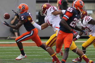 Syracuse Orange wide receiver Marcus Sales #5 makes a catch in the first half.  