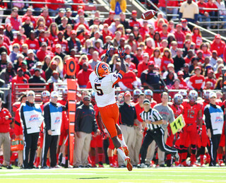 Syracuse wide receiver Marcus Sales leaps for an incoming pass.
