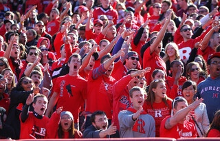 The Rutgers student section cheers as the Scarlet Knights defeat Syracuse 23-15 on Saturday.