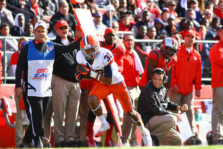 Syracuse wide receiver Chris Clark breaks away after making a catch and heads to the end zone for a 40-yard touchdown in the fourth quarter.