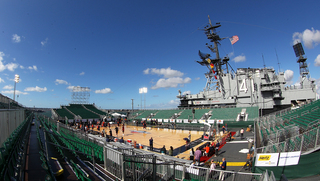 A general view of the court aboard the USS Midway during media day on Nov. 10, 2012 before Sunday's Battle on the Midway game between the Syracuse Orange and the San Diego State Aztecs.