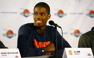 C.J. Fair speaks during media day on Nov. 10, 2012 before Sunday's Battle on the Midway game against the San Diego State Aztecs aboard the USS Midway.