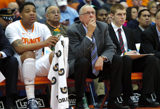 Jim Boeheim looks on from the bench in Syracuse's game Sunday.