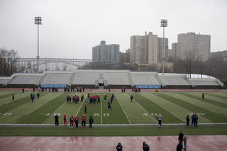 The Syracuse football team practices Thursday at Columbia University's Baker Athletics Complex.