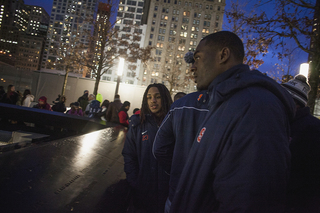 Syracuse running back Prince-Tyson Gulley (left) and linebacker Dyshawn Davis (right) take in the 9/11 Memorial.