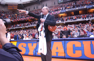 Boeheim has been on a constant climb up the all-time win charts over the past decade. Here, he's pictured after winning his 700th game. He currently sits third all-time in wins behind Mike Krzyzewski and Bob Knight.
