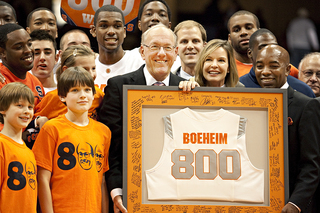 Boeheim won his 800th game in the 2009-10 season opener against Albany. In the last four years, he's posted a 99-16 record. A win over Detroit would make this the fastest stretch of 100 wins in Boeheim's career.