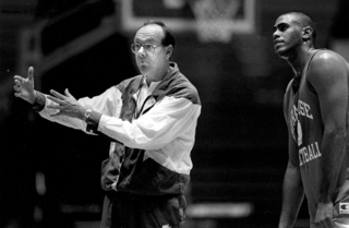 Boeheim instructs his team at a practice.