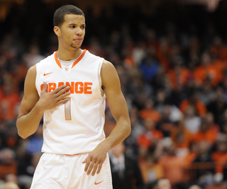 Michael Carter-Williams looks on during Syracuse's win over Rutgers. 
