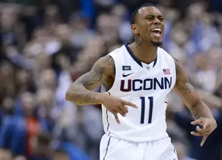 Connecticut guard Ryan Boatright celebrates during the Huskies' win over Syracuse. Boatright led all scorers with 17 points.