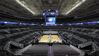 A general view of the court from behind the basket on the day before the start of the second round of the 2013 NCAA men's basketball tournament at HP Pavilion.