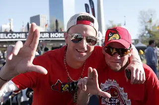 (From left) Tim Pennington and Jason Rucker, of Kentucky, drove out to Atlanta to cheer on Louisville in the Final Four round of the NCAA Tournament. 