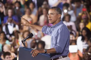 President Barack Obama, the 44th president of the United States, addresses the eager crowd inside Henninger High School on Thursday, Aug. 22.
