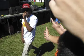 Ab-Soul interacts with the crowd during his set on the indie stage.