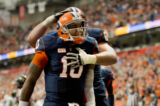 Hunt celebrates after scoring Syracuse's first touchdown of the game.