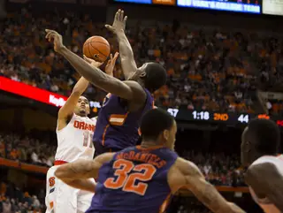 Ennis shoots a jumper over an outstretched Clemson defender. 