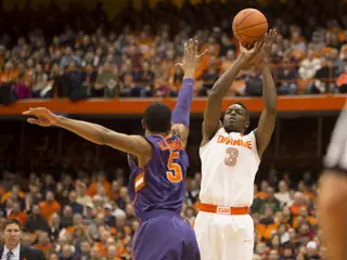 Jerami Grant rises for a jumper. He scored eight points in the first half and added seven rebounds.