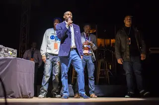 Phi Beta Sigma brothers introduce themselves and thank the audience for attending. Proceeds from the concert went to the March of Dimes Foundation and the Sigma Beta Club along with other local charities and organizations.