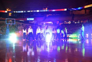 The Syracuse dance team puts on a show during a break in action. 