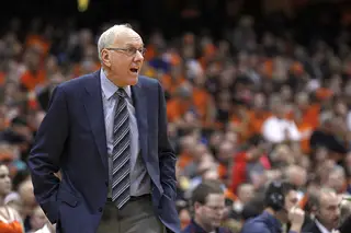 SU head coach Jim Boeheim expresses his frustration. The Orange lost for the second game in a row on Saturday. 