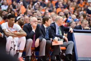McCullough sits next to Jim Boeheim on the Syracuse bench. The freshman sat the majority of the second half as SU pulled away.