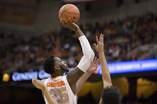 Rakeem Christmas attempts a one-handed shot from in close. The SU senior shot just 5-of-12 from the field. 