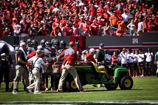 An N.C State player was taken to the locker room with a compound fracture. 