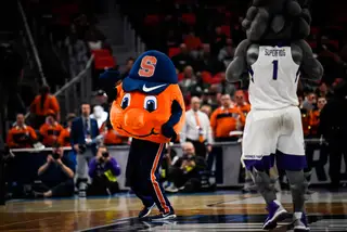 Otto the Orange and the TCU mascot had a dance competition during a stoppage. 