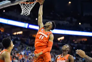Freshman forward Oshae Brissett goes up for a dunk. He scored 15 points and had seven rebounds. 