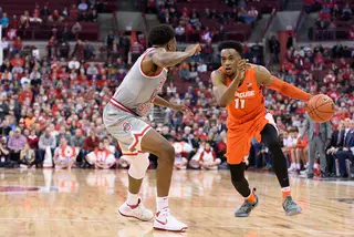 Oshae Brissett drives into the lane. He had 11 second-half points for SU.