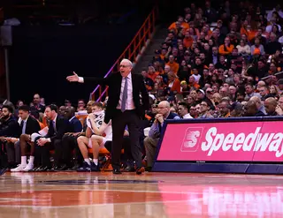 Jim Boeheim calls out from the sideline.