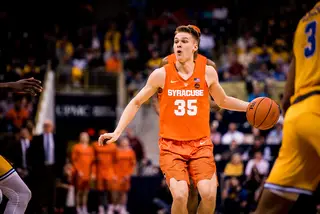 Freshman shooter Buddy Boeheim drilled a pair of 3-pointers across 12 minutes. He added two steals by manning the top of the 2-3 zone. 