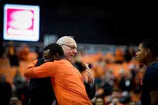 Syracuse head coach Jim Boeheim embraced each of the seniors.
