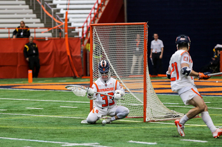 Drake Porter makes a save. He had 13 saves in another strong performance.