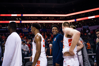 Battle was all smiles postgame as his teammates moved Syracuse onward.