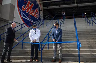 Syracuse Mayor Ben Walsh, Onondaga County Executive Ryan McMahon and New York Mets team president Sandy Alderson cut the ribbon, officially opening NBT Bank Stadium for opening day.