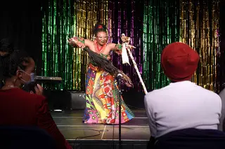Amarachi Attamah, a graduate student at Syracuse University, performs traditional chants at the Black Artists Collective's event Fête Noir.